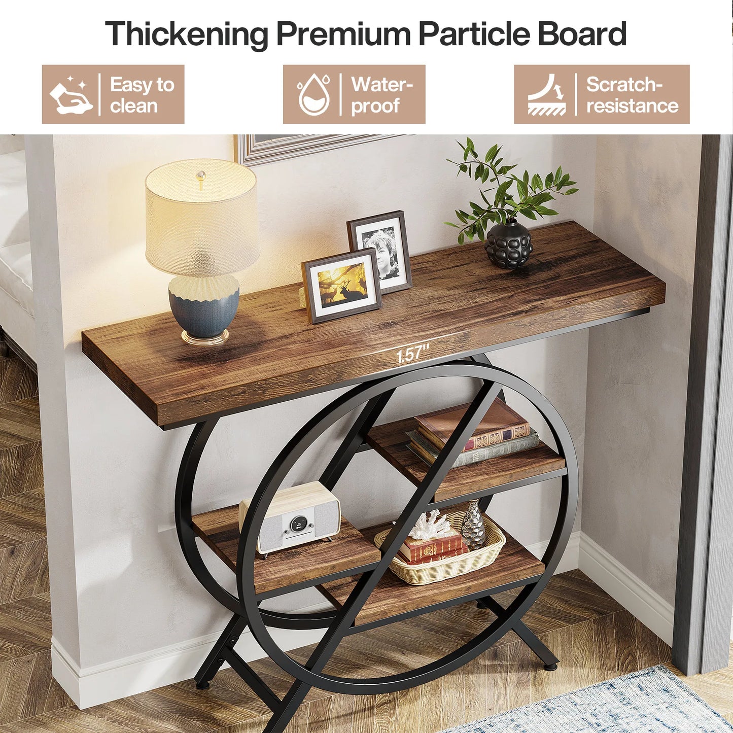 Industrial Console Table For Narrow Entryway Hallway Thick Top