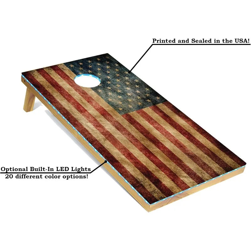 Tailgating Pros 4x2 Regulation Cornhole Boards Flag Set,Includes 8 Bean Bags,Carrying Cases and Score Keeper,Optional LED Lights