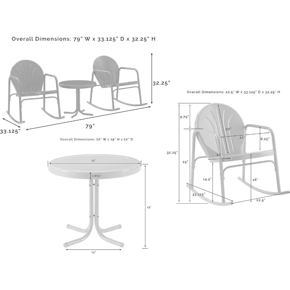 Retro Crosley Griffith Patio Rocking Chair Set With Side Table