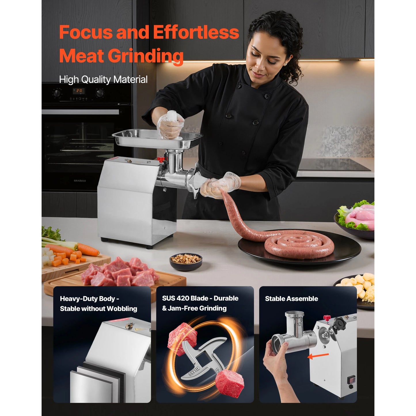 SucceBuy #12 850W Heavy-Duty Electric Meat Grinder – 7 lb/min