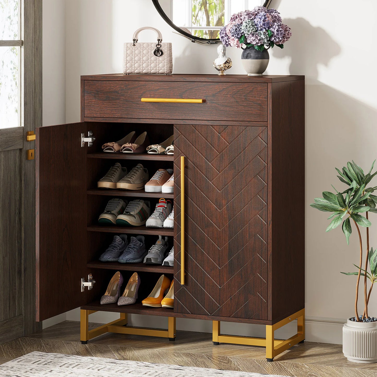 Tribesigns Modern Shoe Cabinet With Doors And Drawer Organizer