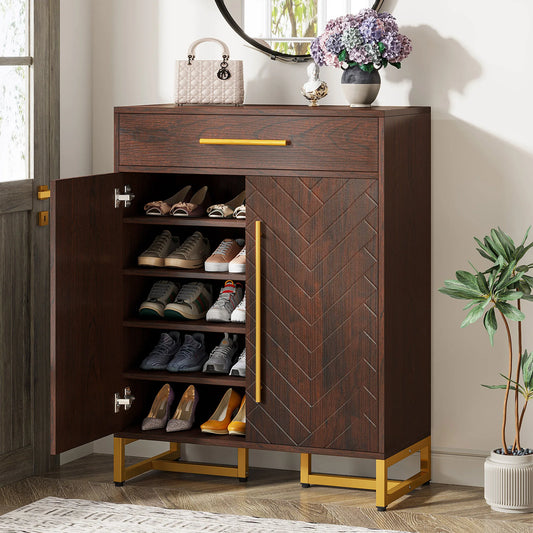 Tribesigns Modern Shoe Cabinet With Doors And Drawer Organizer
