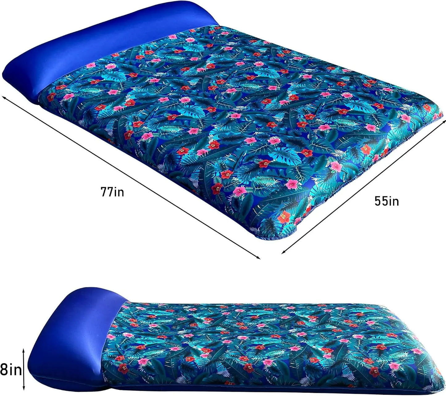 Oversized Fabric-Covered Inflatable Pool Lounger with Headrest