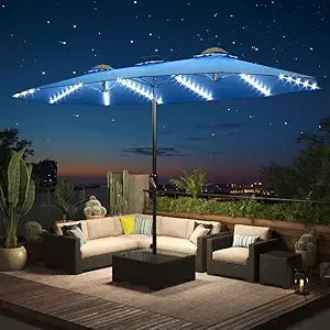 Solar Powered Patio Umbrella With LED Lights And Crank