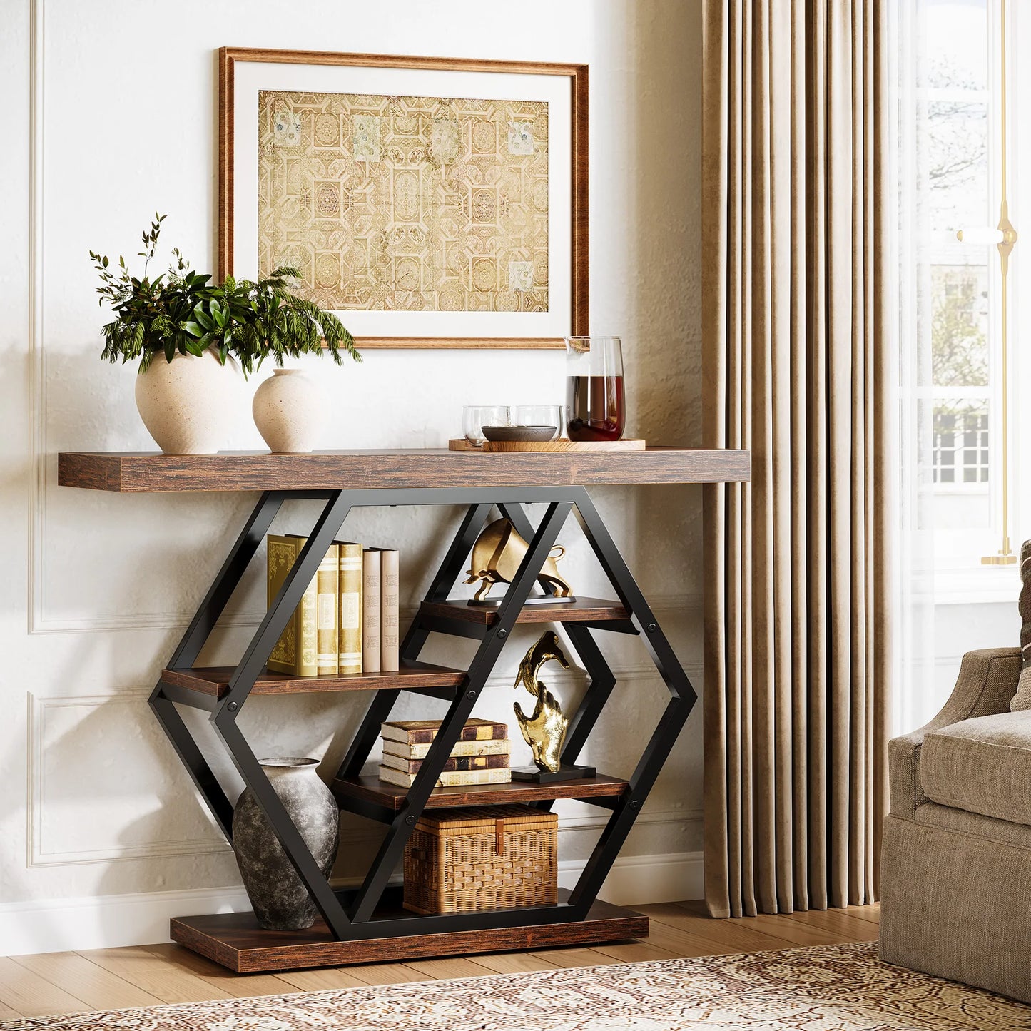 Industrial Console Table For Narrow Entryway Hallway Thick Top