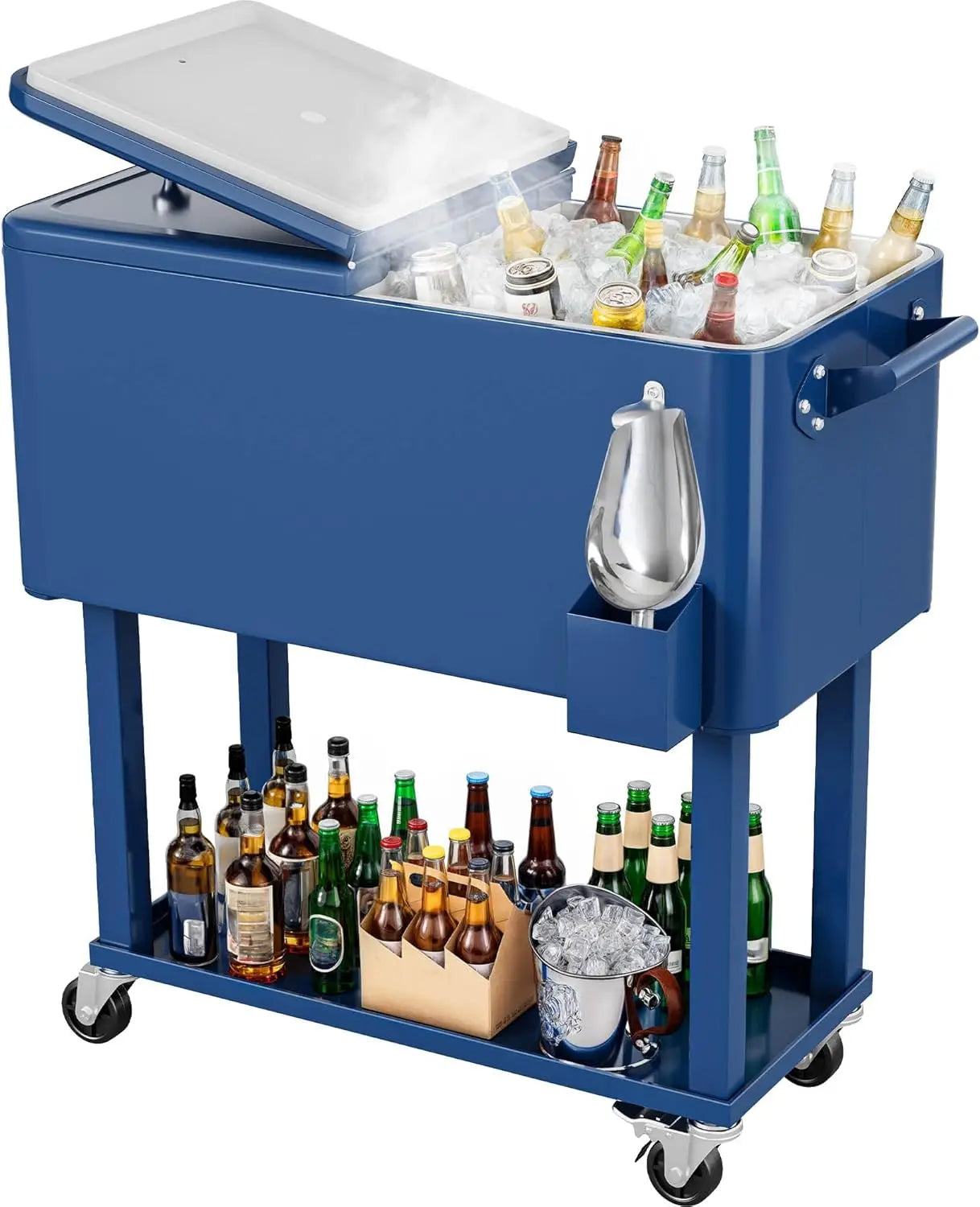 Outdoor Rolling Beverage Cart With Bottle Opener And Drainage
