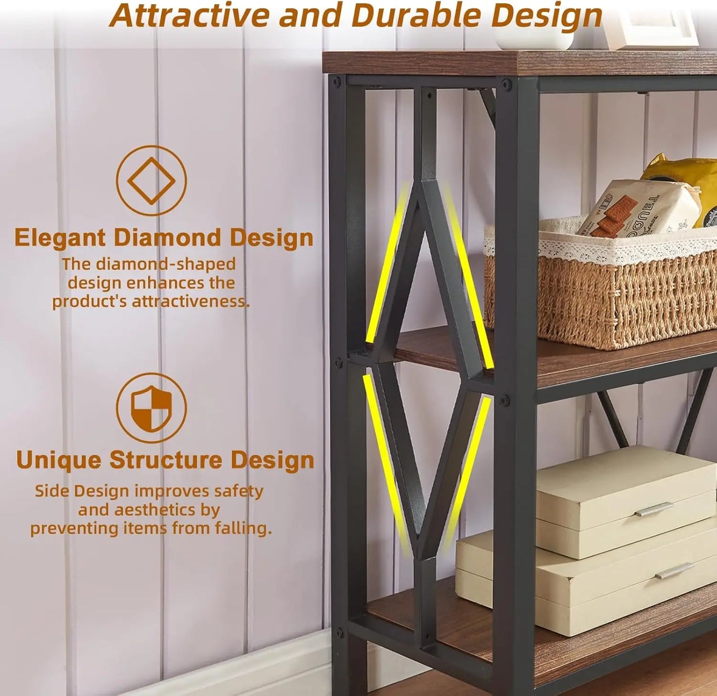 Sofa Console Table With 3 Tier Storage And Open Shelves