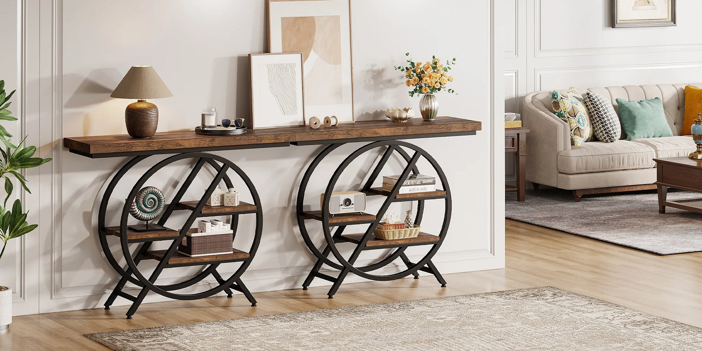 Industrial Console Table For Narrow Entryway Hallway Thick Top