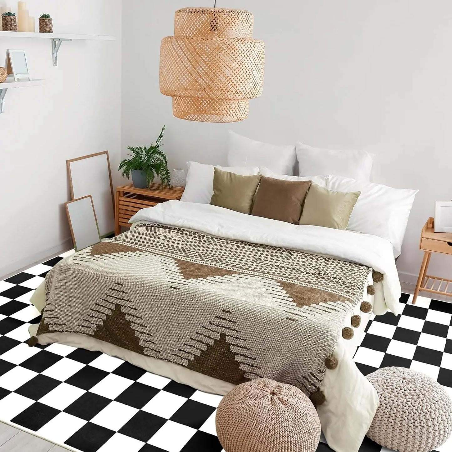 Checkered Area Rug Washable Non Slip Low Pile Stain Resistant