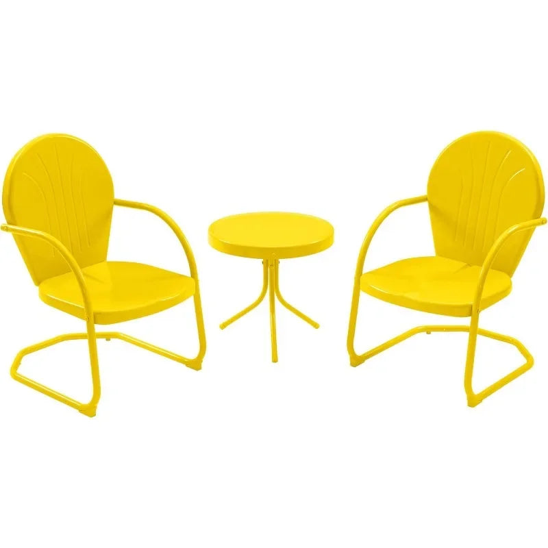 Retro Metal Patio Bistro Set With C-Spring Armchairs And Table