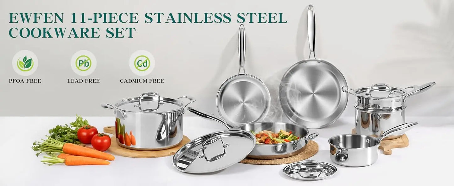 Pots And Pans Set Stainless Steel Cookware Induction Compatible Oven Safe