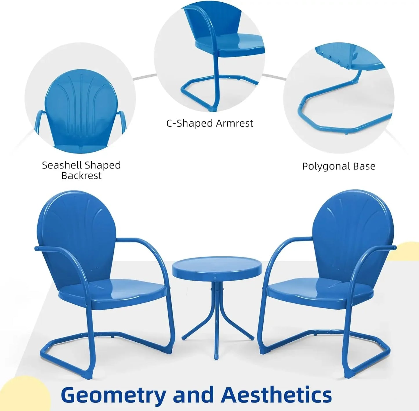 Retro Metal Patio Bistro Set With CSpring Chairs And Table