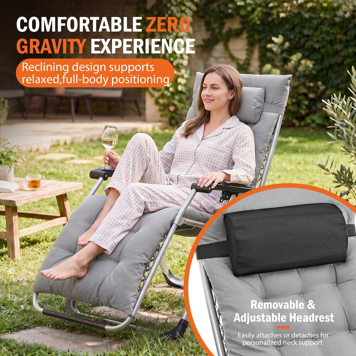 Zero Gravity Reclining Camping Lounge Chair With Cup Holder Trays