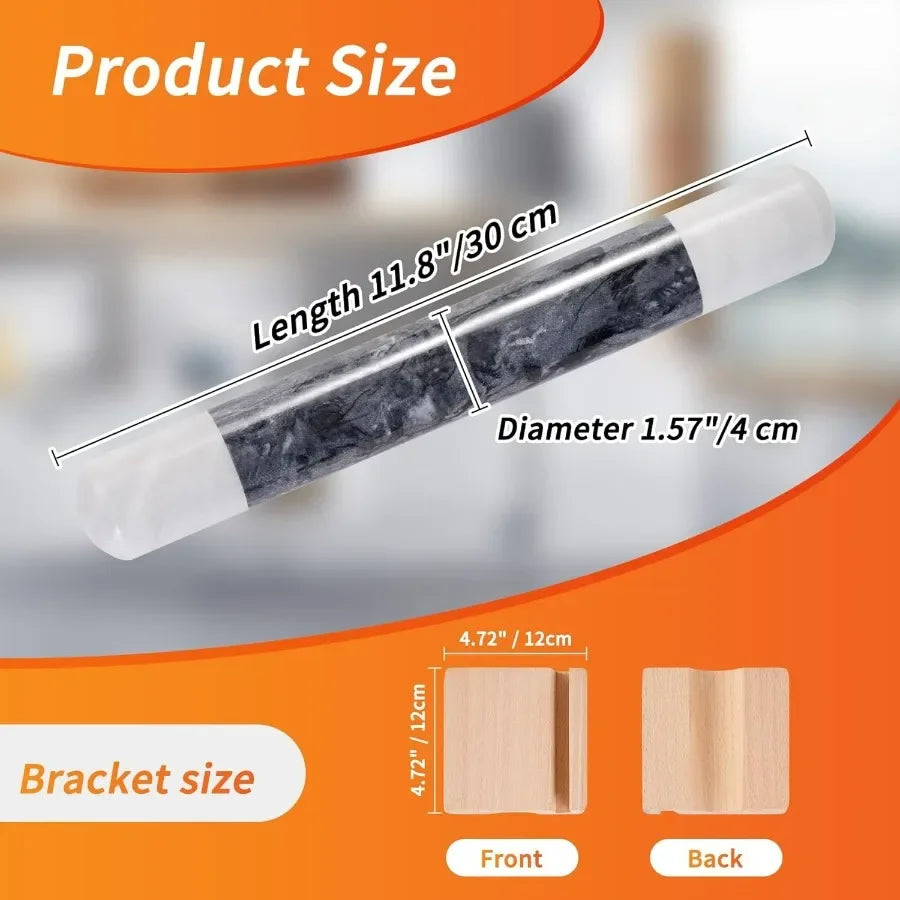 French Marble Rolling Pin With Wooden Stand For Nonstick Baking