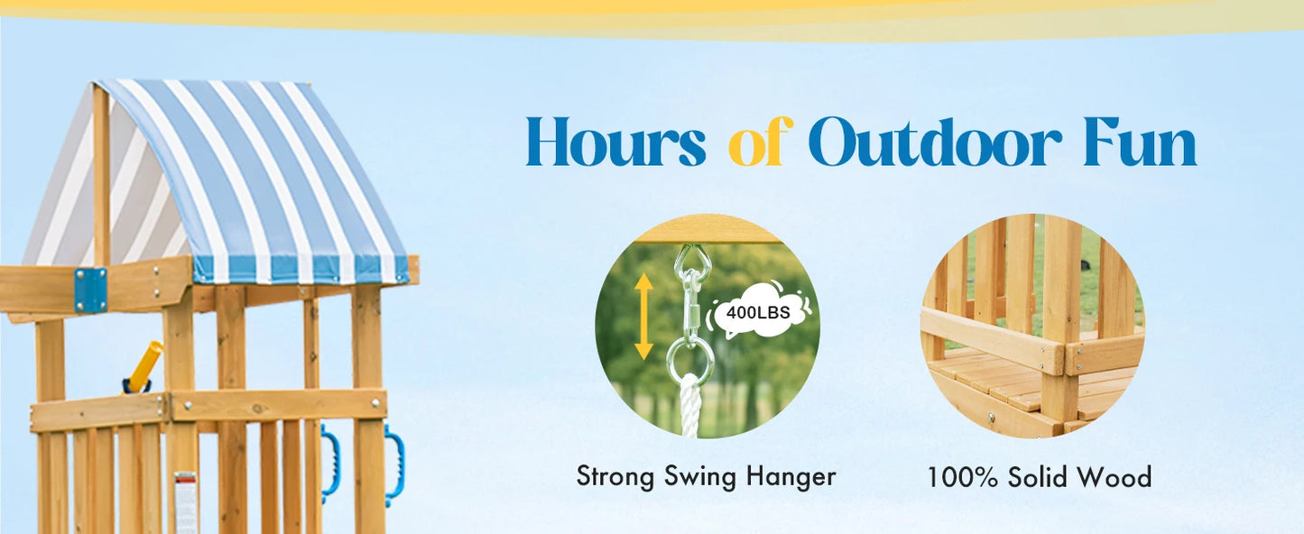 Robotime Robud Wooden Swing Set With Dual Swings Slide Chalkboard