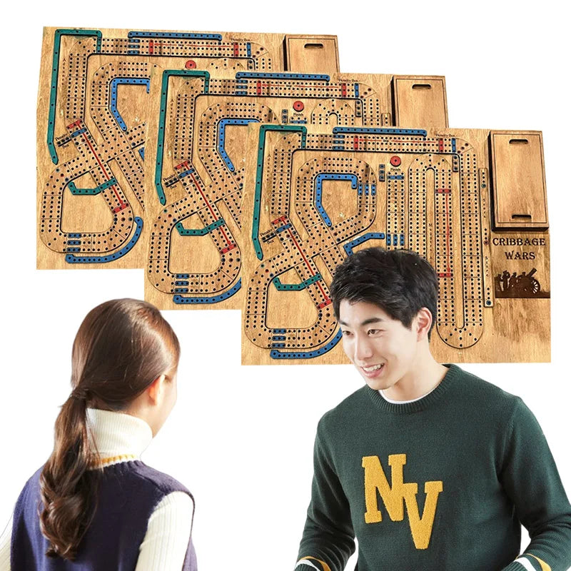 Wooden Cribbage Board Game Set with Storage Compartment