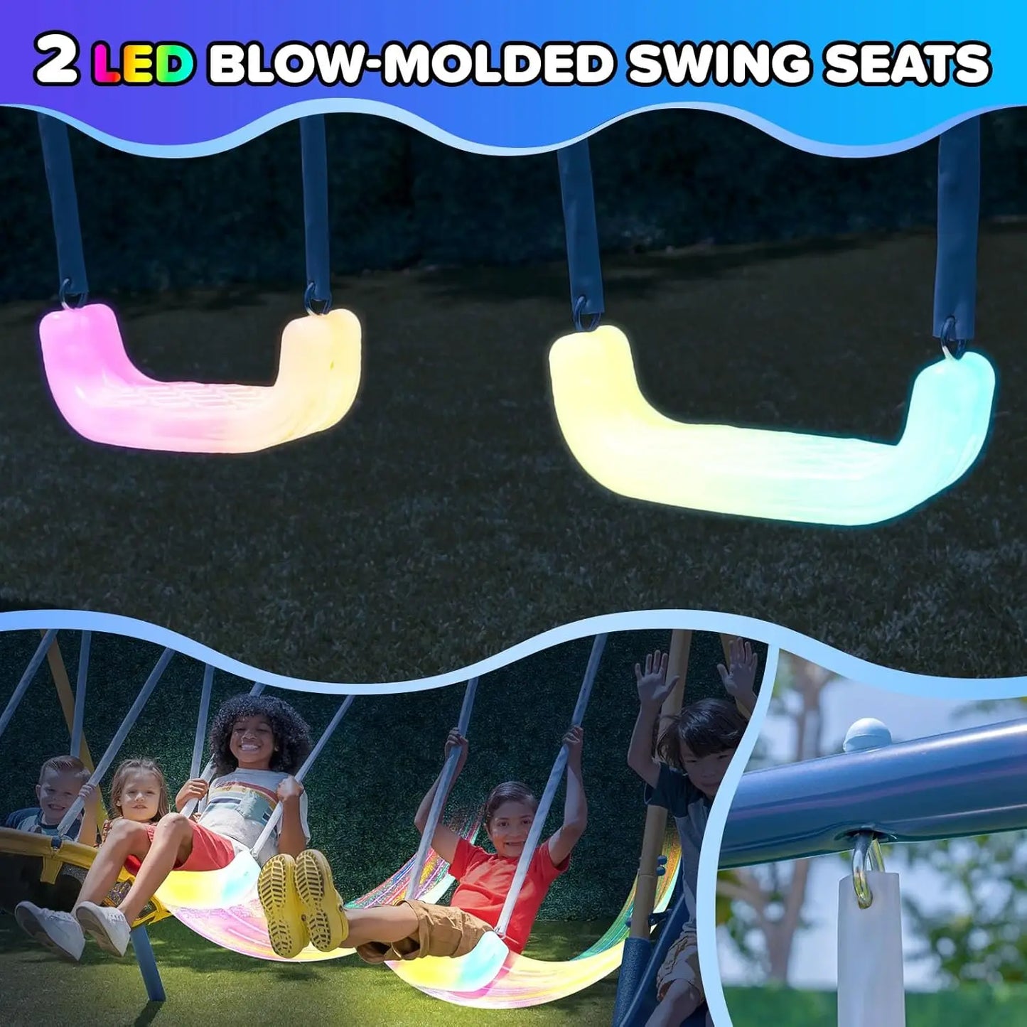 Outdoor Kids Swing Set With LED Swings Saucer Swing Slide