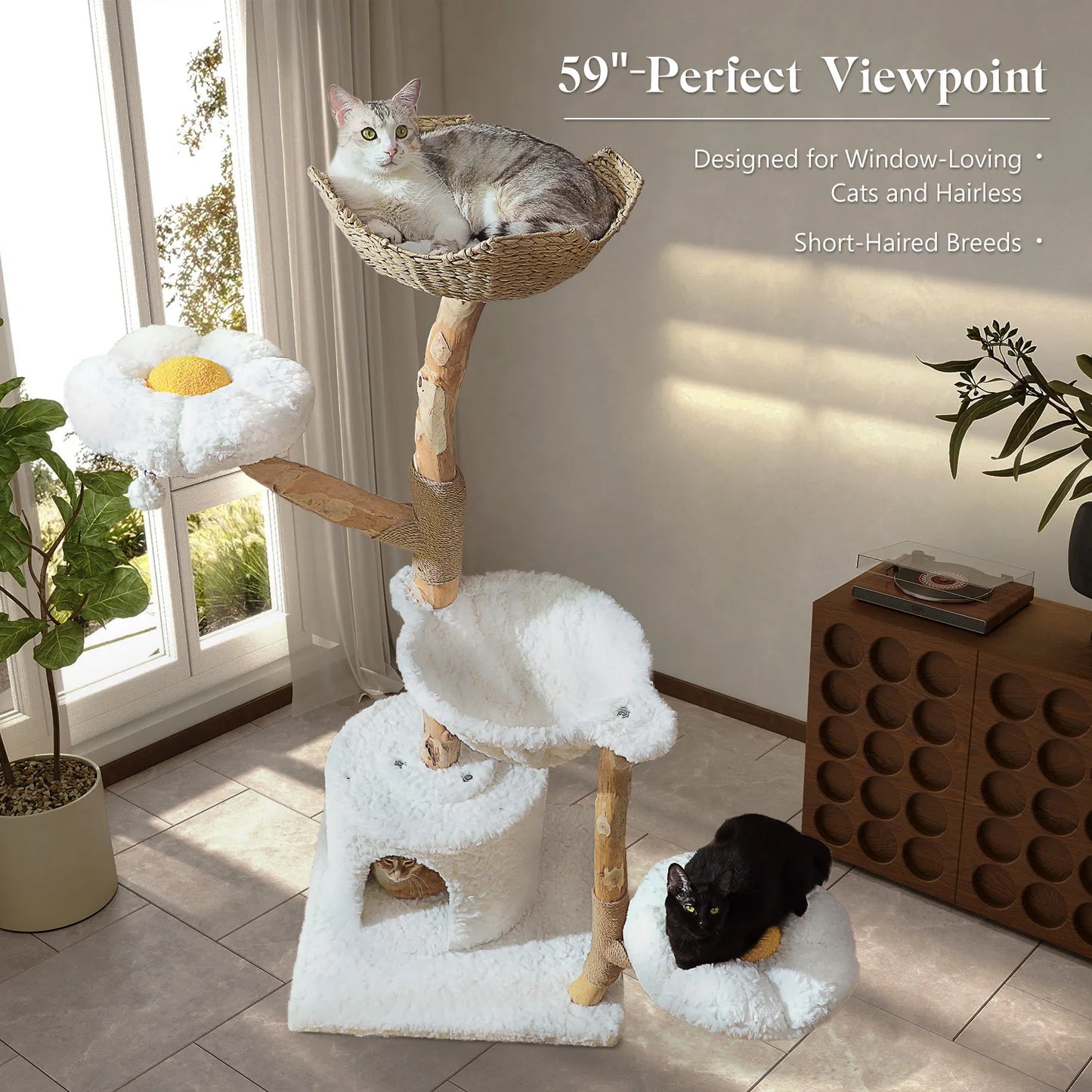 Cat Tree Tower With Sisal Scratching Post And Wicker Bed