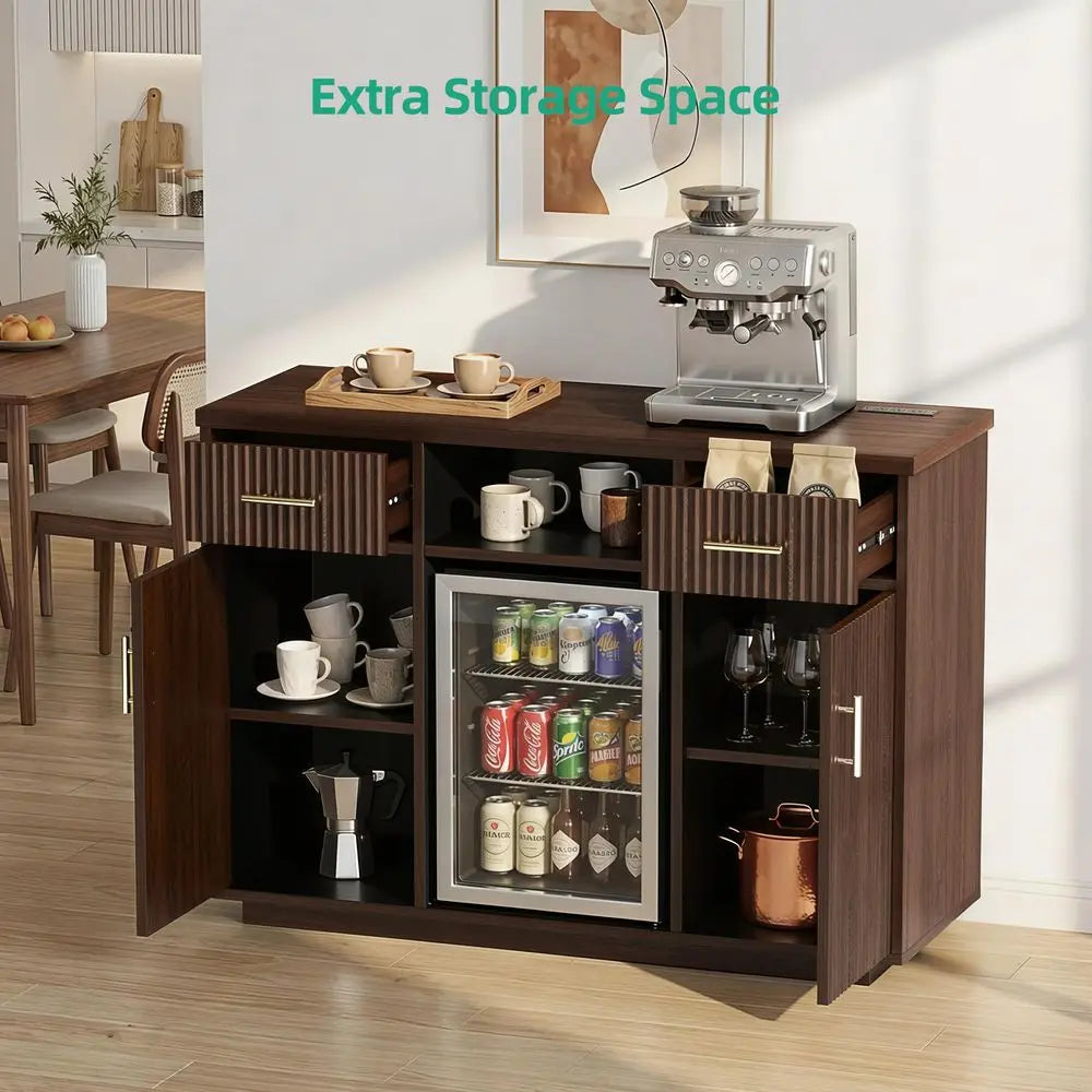 Coffee Bar Cabinet With Fridge Storage And Wine Rack