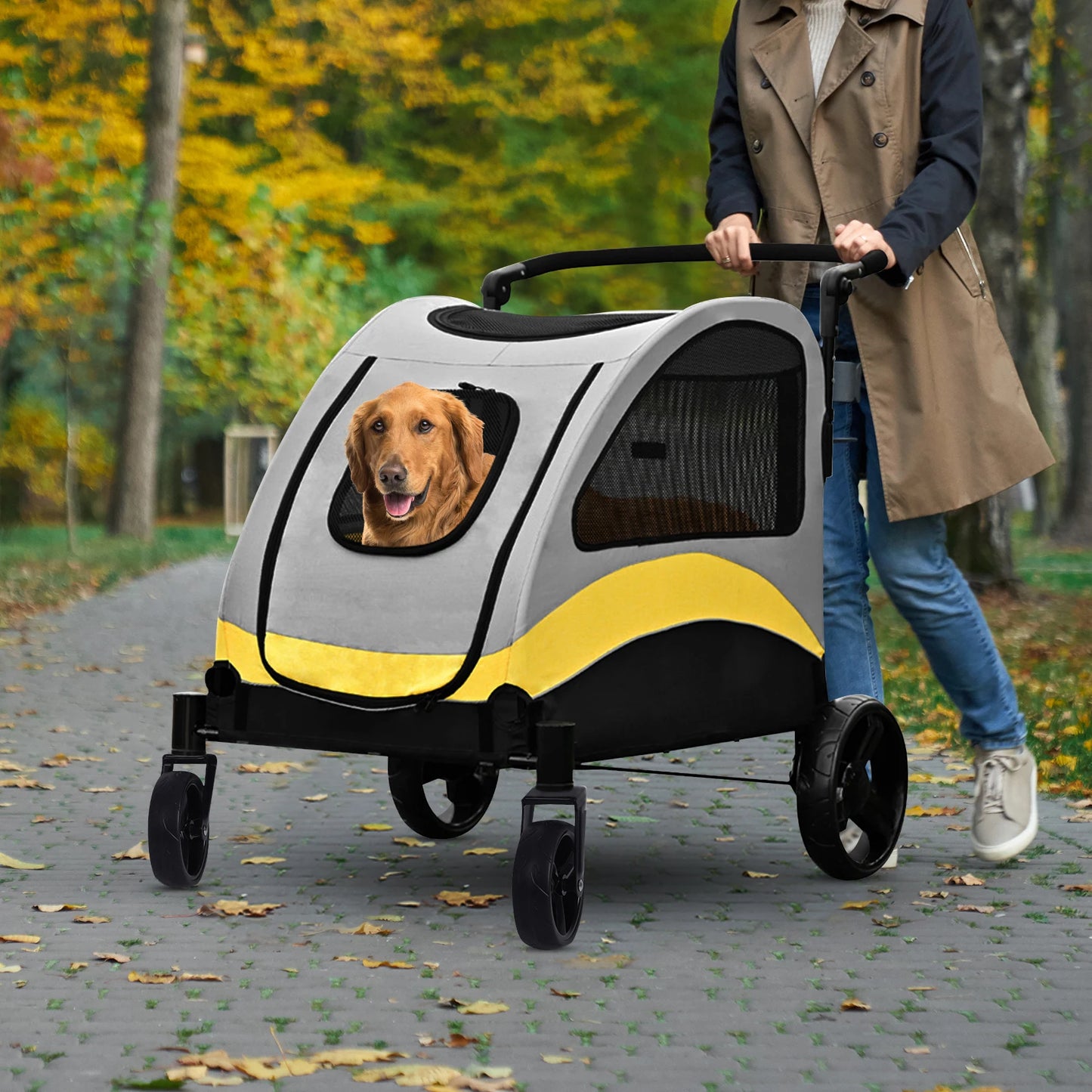 Portable Dog Stroller Four Wheel Foldable Travel Carrier