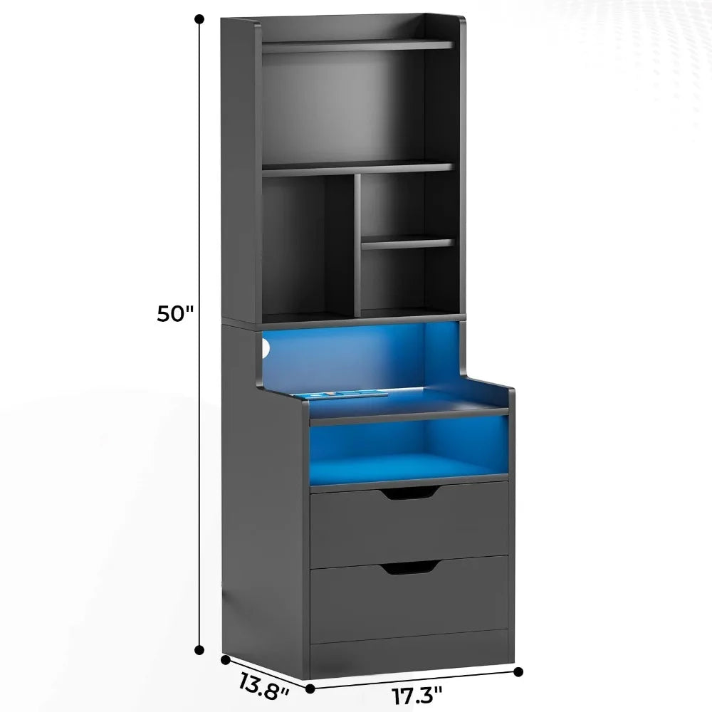 High Leg Bedside Table With Charging Station And Bookshelf