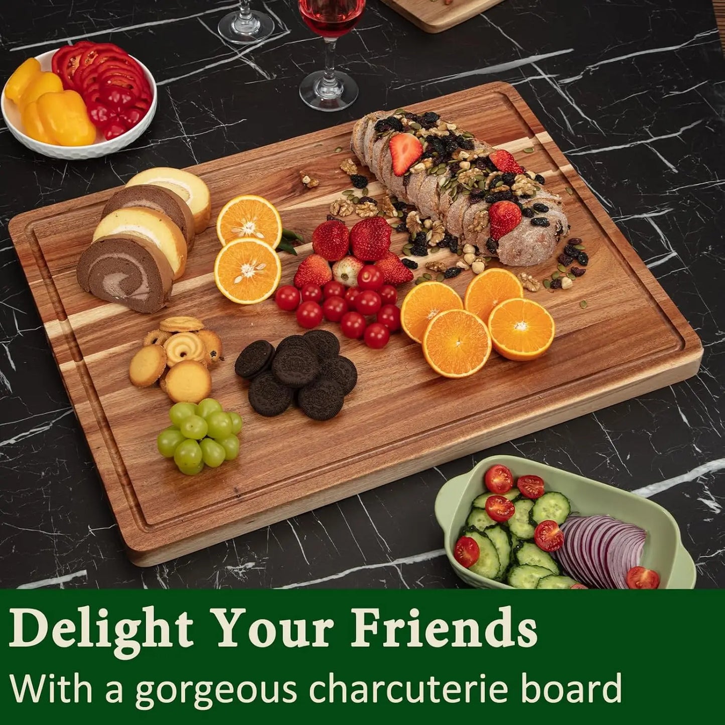 Premium Acacia Wood Butcher Block Cutting Board With Side Handles