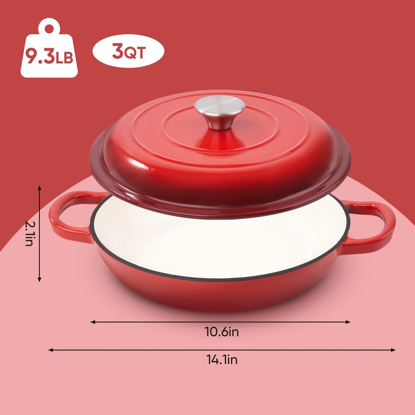 Enamel Cast Iron Dutch Oven with Double Handles for Cooking