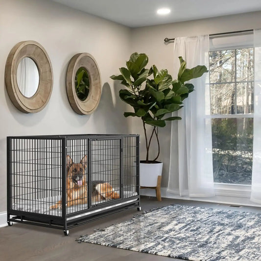 Heavy Duty Indestructible Dog Crate With Divider For Two