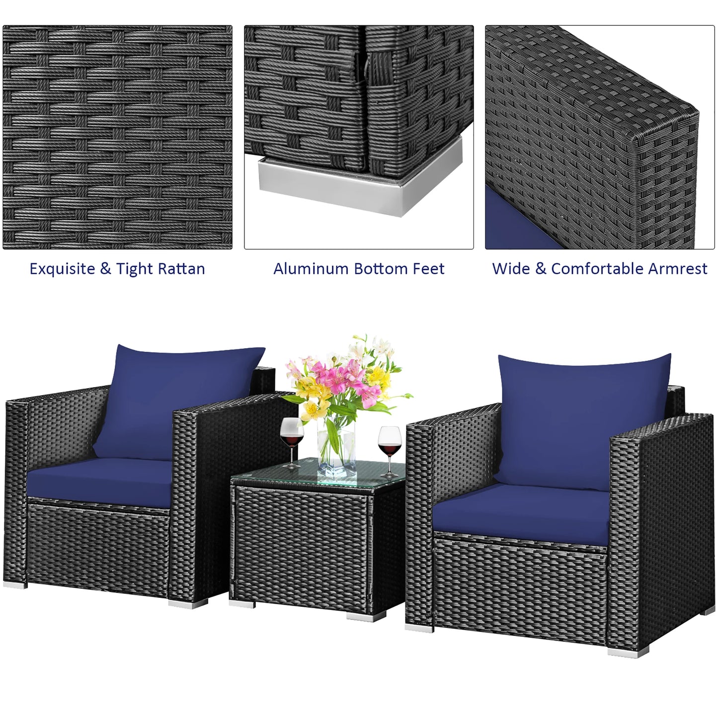 Outdoor Rattan Patio Furniture Set With Cushioned Sofa And Table