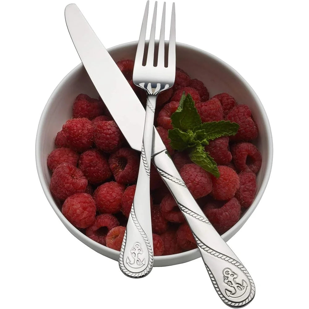 Nautical Stainless Steel Flatware Set For 4 Dishwasher Safe