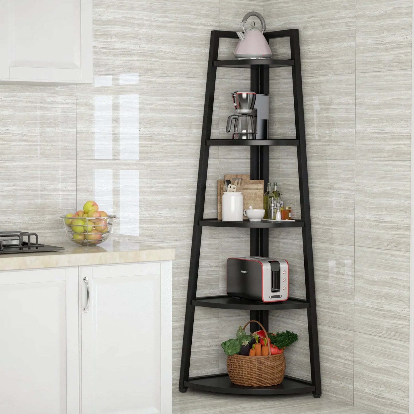 Modern Industrial Corner Ladder Shelf For Books Plants Decor