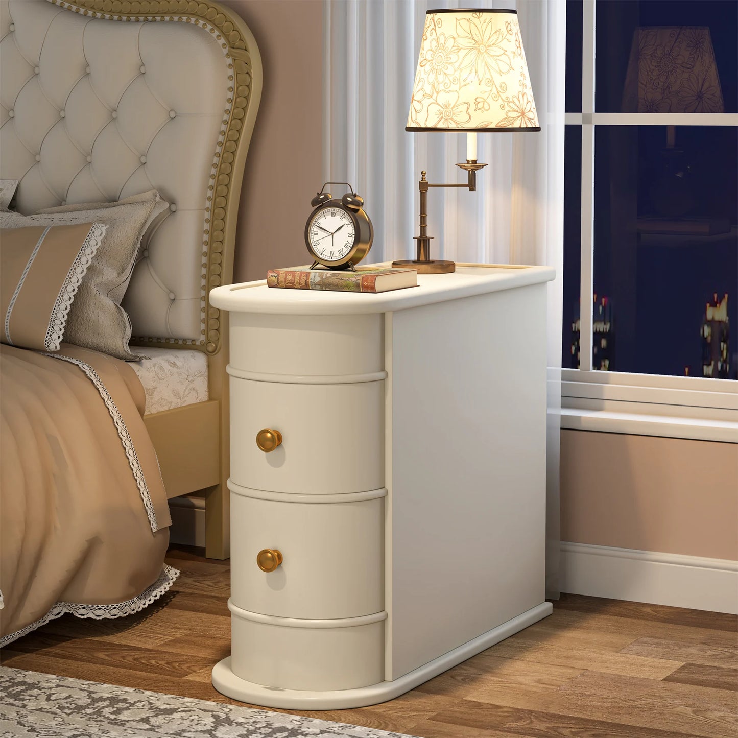 Tribesigns Round Solid Wood End Table With Drawer Nightstand