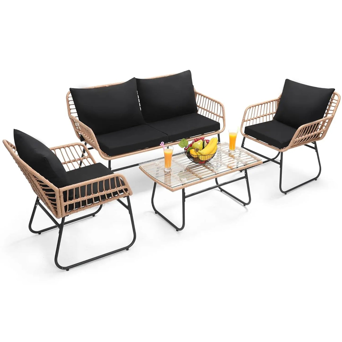 Patio Bistro Outdoor Furniture Set With Wicker Sofa And Table