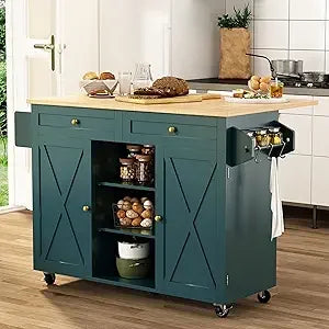Rolling Kitchen Island Cart with Drop Leaf and Storage Solutions