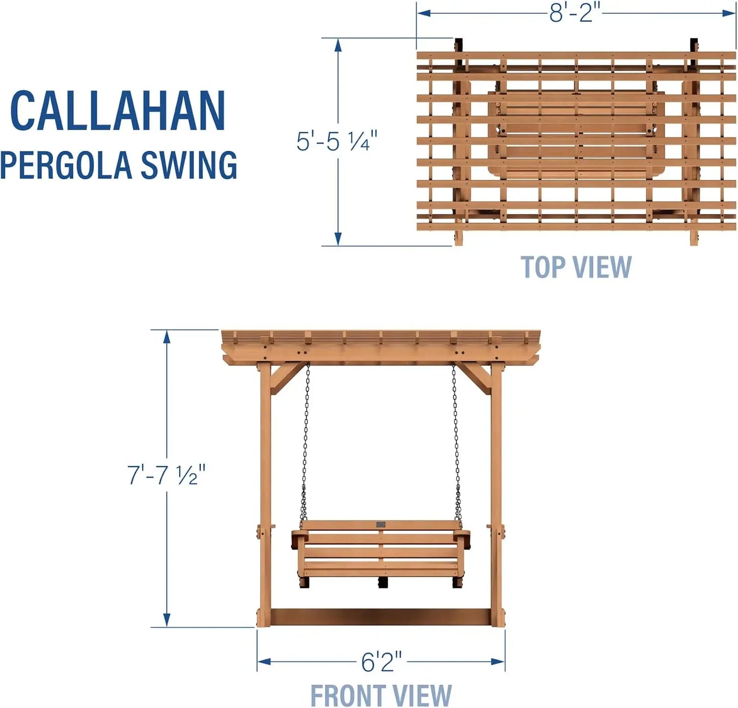 Callahan Cedar Patio Pergola Swing Bench With Trellis Two Seat