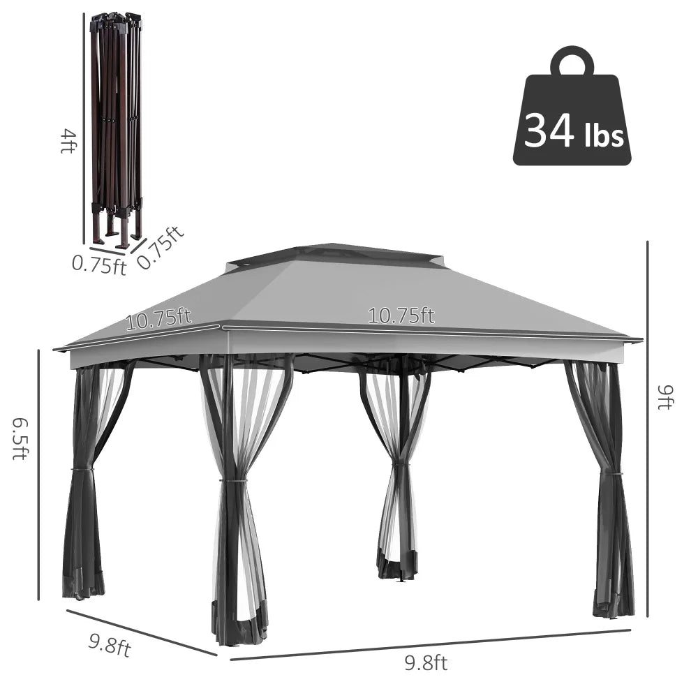 Pop-Up Canopy 10.5' x 10.5' Gazebo with Mesh Screen Walls | Portable Outdoor Shelter