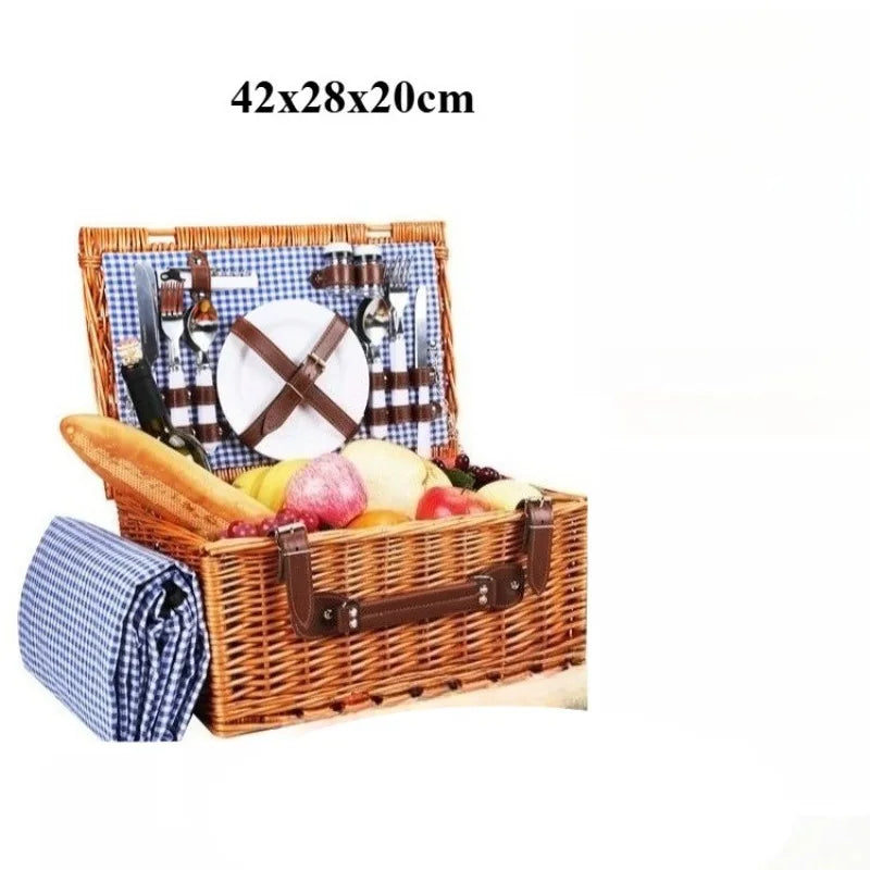 Rattan Picnic Basket Handheld for Outdoor Storage and Hiking