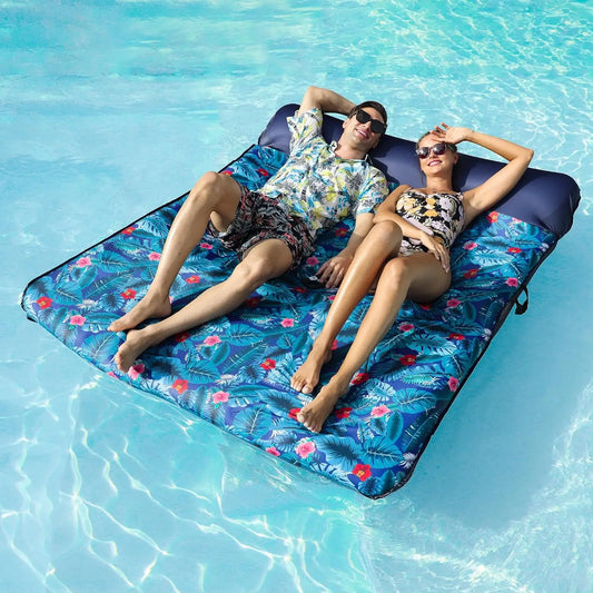 Oversized Fabric-Covered Inflatable Pool Lounger with Headrest