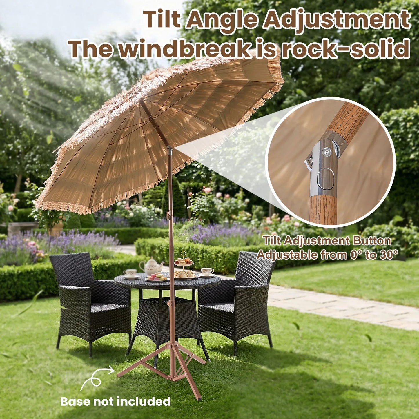 Hawaiian Straw Umbrella With Tilt Adjustment UPF 50 UV Protection