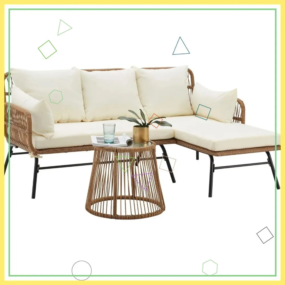 L Shaped Patio Conversation Set With Glass Table Cushions