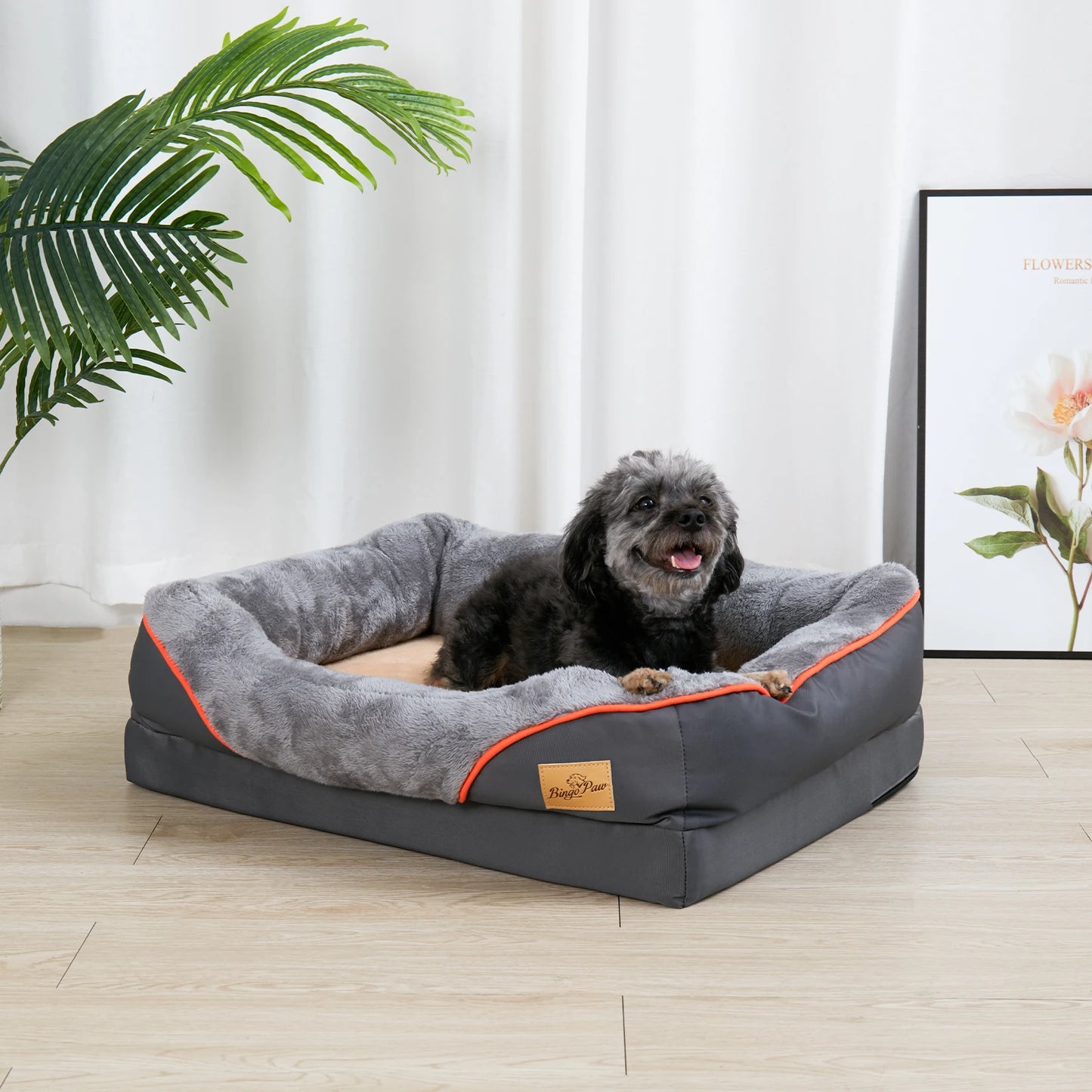 Orthopedic Foam Dog Bed With Removable Cotton Padded Bolster Cover
