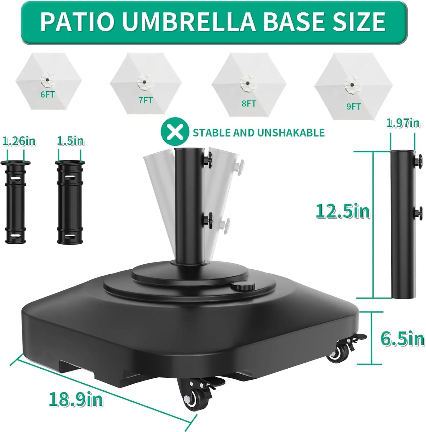 Mobile Patio Umbrella Base With Five Wheels And Locking Casters