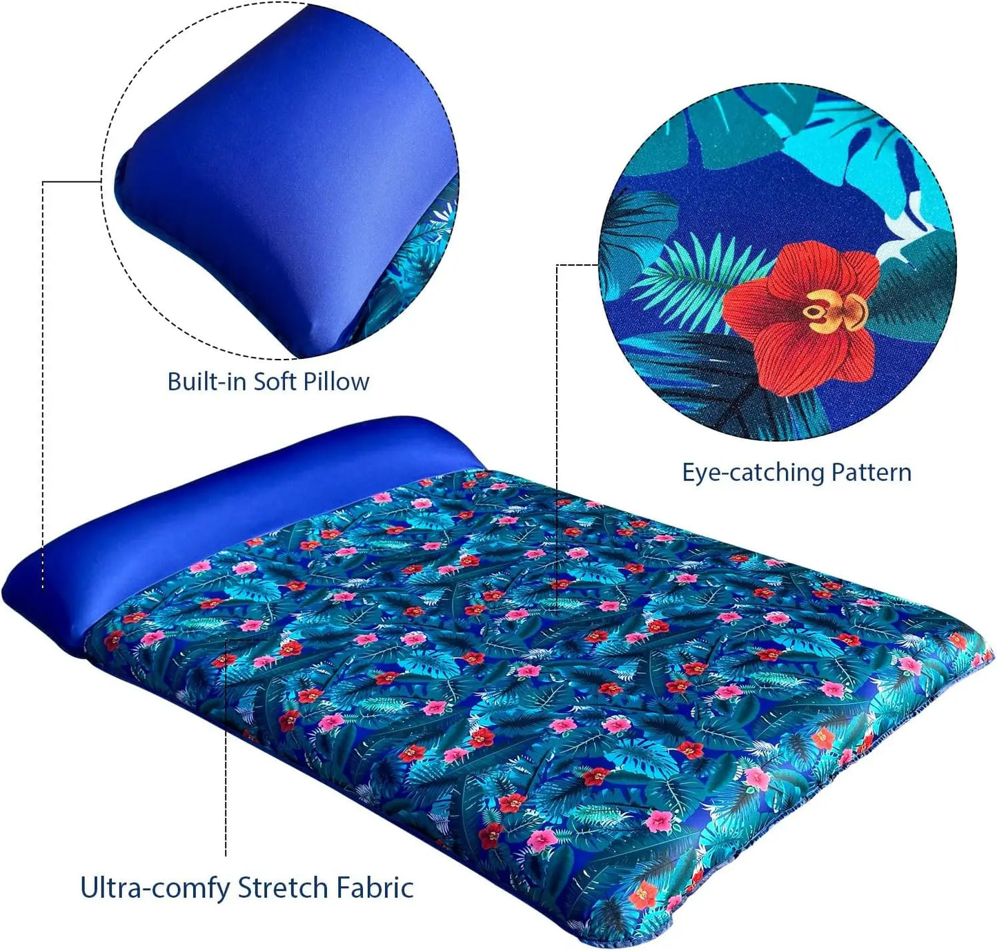 Oversized Fabric-Covered Inflatable Pool Lounger with Headrest