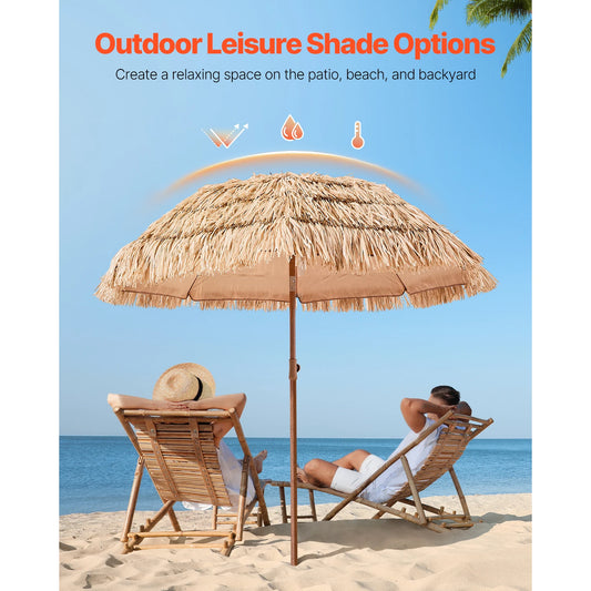 SucceBuy Tiki Umbrella Thatched Patio Umbrella with Durable PP Thatch and Metal Ribs Grass Pool Umbrellas for Beach Garden Patio