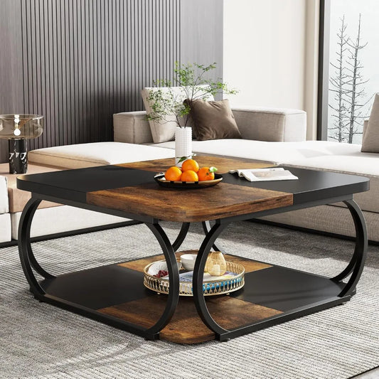 Farmhouse Style Coffee Table With Storage Shelf Charm