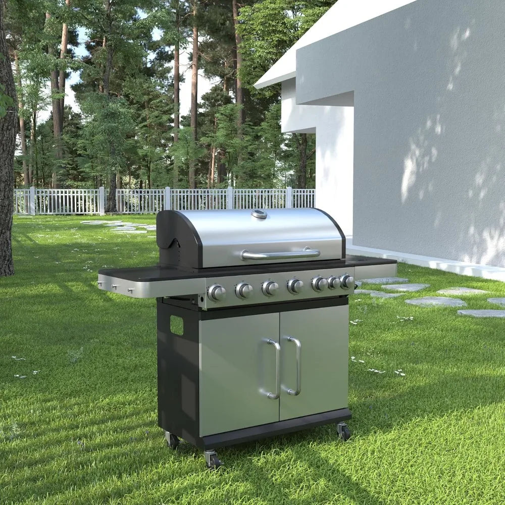6-Burner Propane Gas BBQ Grill with Side Burner and Grates