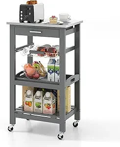 Rolling Kitchen Island Cart With Drawer And Stainless Steel