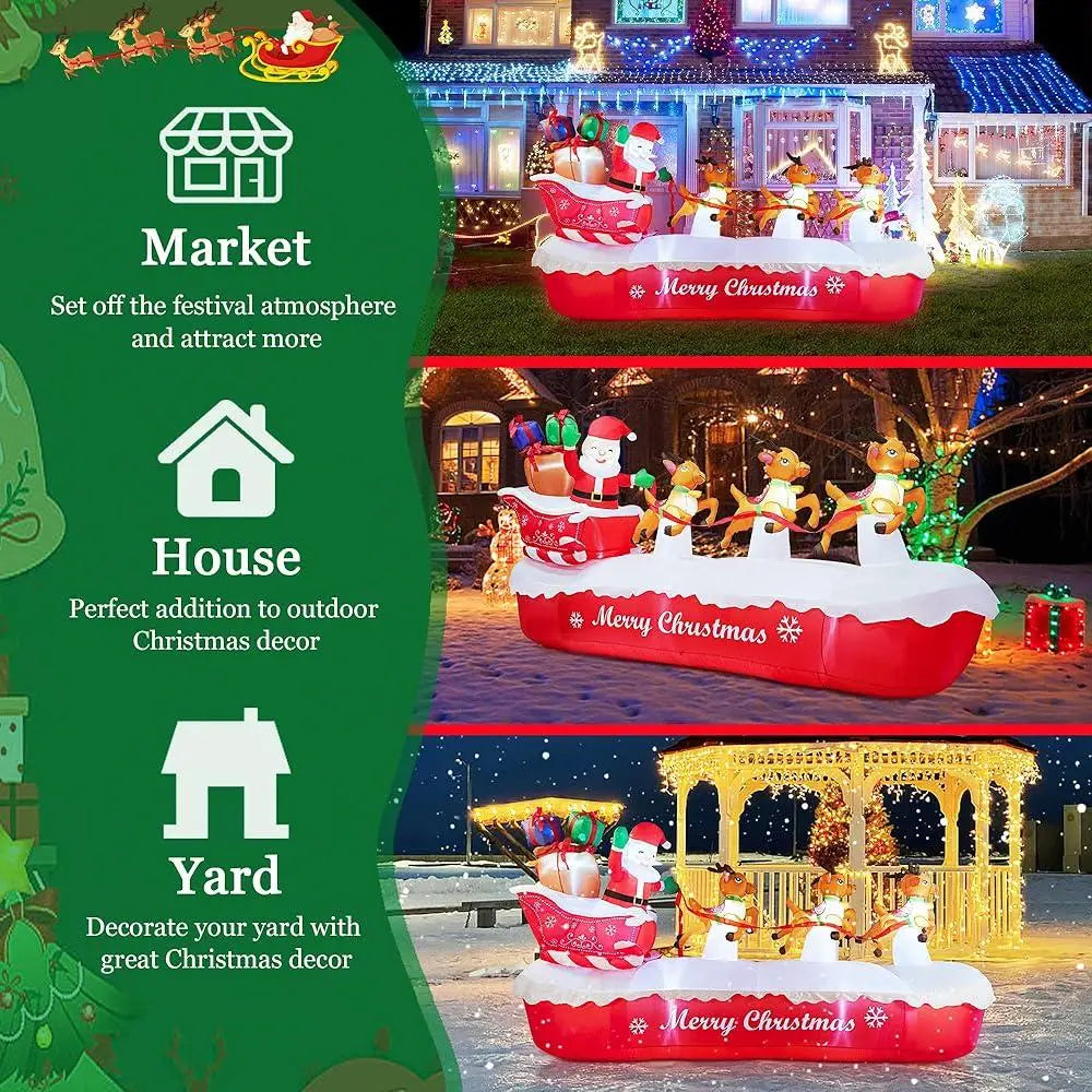 10FT Inflatable Santa Claus Sleigh with Elk LED Lights Outdoor Christmas Decorations Yard Holiday Display