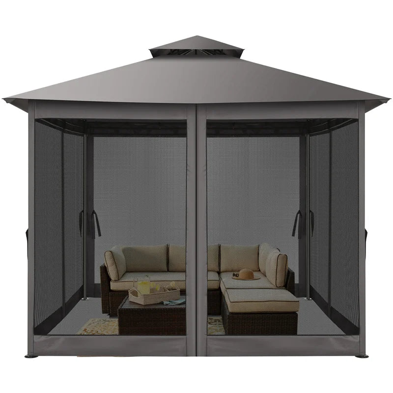 10 × 10-Foot Double-Roof Patio Gazebo with Mosquito Netting