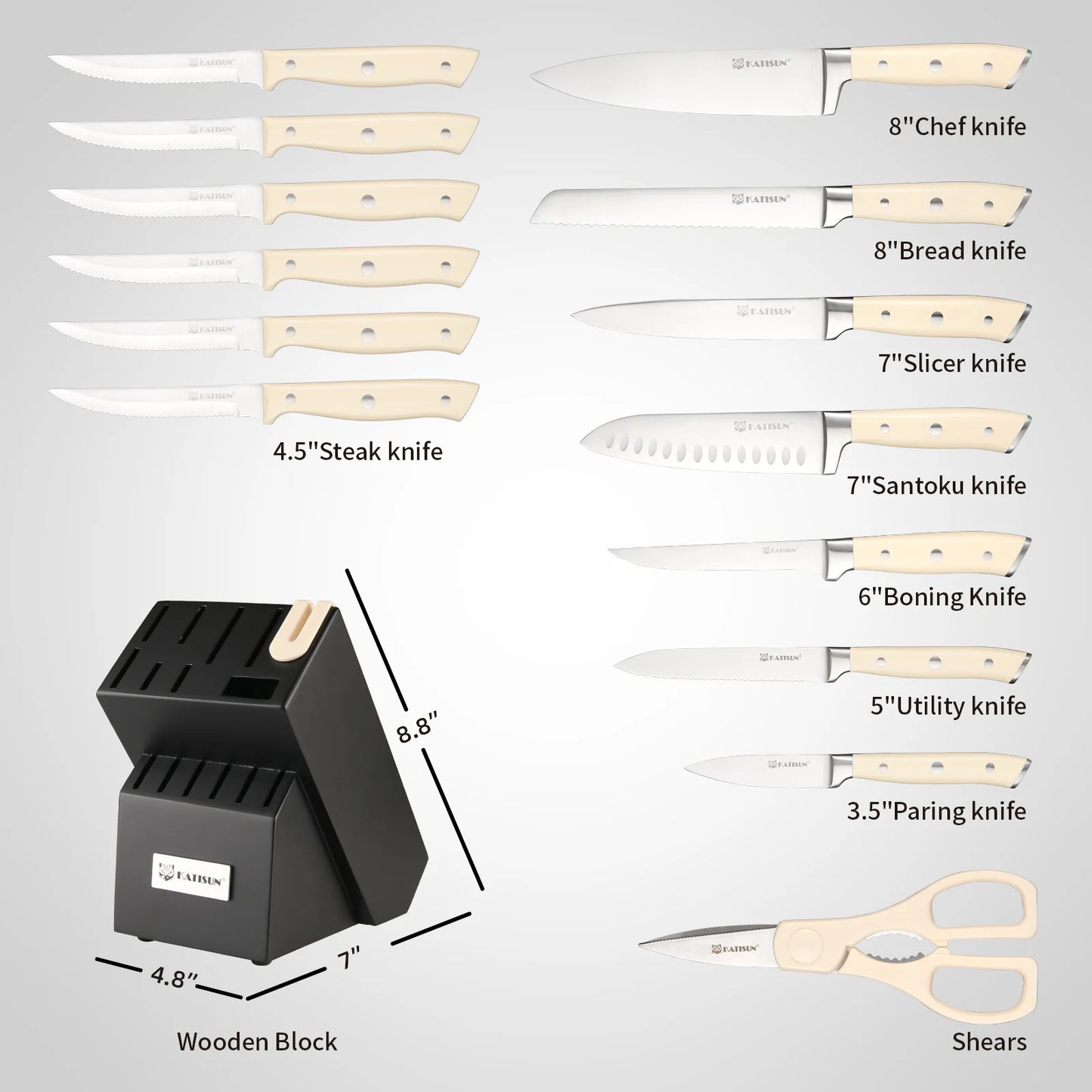 16-Piece Carbon Steel Kitchen Knife Set with Built-In Sharpener